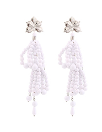 Fashion White Resin Beaded Tassel Drop Earrings