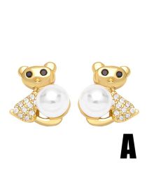 Fashion A Bronze Diamond And Pearl Bear Stud Earrings