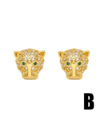 Fashion B Brass Diamond Leopard Head Stud Earrings