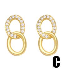 Fashion C Copper Diamond Chain Stud Earrings