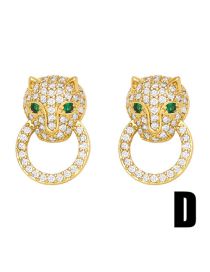 Fashion D Brass Diamond Leopard Head Stud Earrings