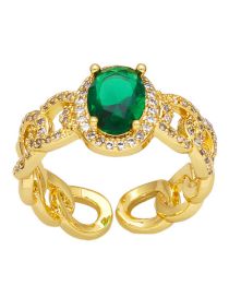 Fashion Green Bronze Zirconium Geometric Chain Open Ring