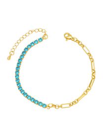 Fashion Light Blue Bronze Zirconium Panel Chain Bracelet