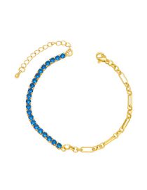 Fashion Dark Blue Bronze Zirconium Panel Chain Bracelet