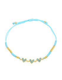 Fashion Light Blue Brass Braided Zirconium Heart Bracelet