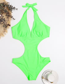 Fashion Green Polyester Halter Cutout One Piece Swimsuit