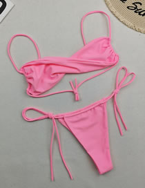 Fashion Pink Polyester Twist-pack Drawstring Split Swimsuit
