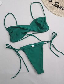 Fashion Dark Green Polyester Twist-pack Drawstring Split Swimsuit