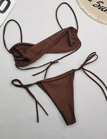 Fashion Brown Polyester Twist-pack Drawstring Split Swimsuit