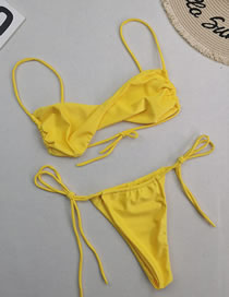 Fashion Bright Yellow Polyester Twist-pack Drawstring Split Swimsuit