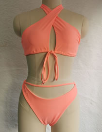 Fashion Orange Polyester Cross Halter Cutout Tie Swimsuit