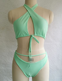 Fashion Green Polyester Cross Halter Cutout Tie Swimsuit