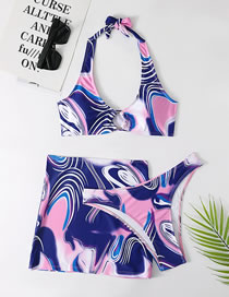 Fashion 1# Polyester Print Halter Neck Tie Split Swimsuit Three Piece