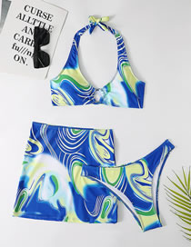 Fashion 8# Polyester Print Halter Neck Tie Split Swimsuit Three Piece