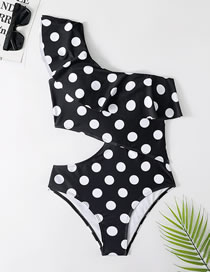 Fashion Black One-shoulder Polka-dot Ruffle One-piece Swimsuit