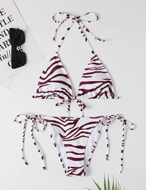 Fashion Brown Polyester Print Lace-up Swimsuit