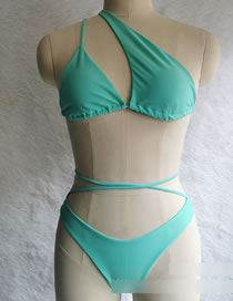 Fashion Lake Green Polyester One-shoulder Split Swimsuit