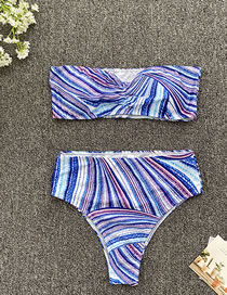 Fashion 1# Polyester Print Tube Top High Waist Split Swimsuit