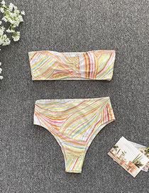Fashion 5# Polyester Print Tube Top High Waist Split Swimsuit
