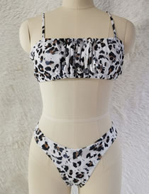 Fashion Leopard Print Polyester Smocked Split Swimsuit