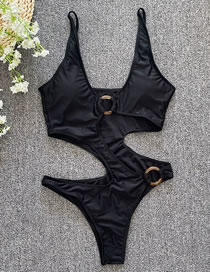 Fashion Black Polyester Ring Cutout One Piece Swimsuit