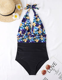 Fashion 2# Printed Halterneck Lace-up Swimsuit