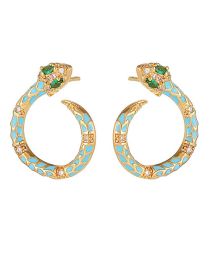 Fashion Light Blue Bronze Diamond Drip Oil Snake Stud Earrings