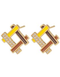 Fashion Brown Brass Diamond Drop Oil Well Stud Earrings