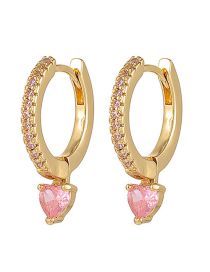 Fashion Pink Bronze Heart Zirconia Earrings