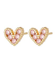 Fashion Pink Brass Diamond Heart Stud Earrings