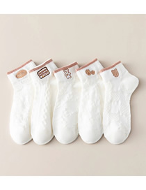 Fashion 5 Pairs Bear Letter Embroidery Women's Cotton Socks
