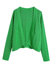 Fashion Green Cutout Knitted Jacket