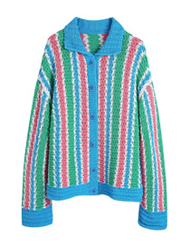Fashion Blue Strips Striped Knitted Jacket