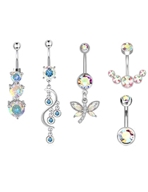 Fashion Color 5-piece set (price for 5) Titanium Steel Diamond Butterfly Piercing Navel Nails