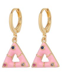 Fashion Pink Brass Diamond Drop Oil Triangle Earrings