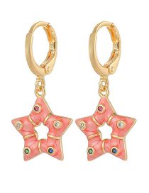 Fashion Pink Brass Diamond Drip Oil Pentagram Earrings