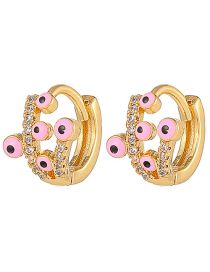 Fashion Pink Brass Gold Plated Zirconia Eye Earrings