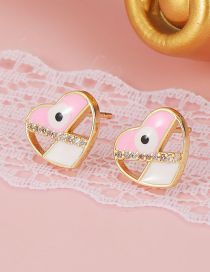 Fashion Pink Copper Inlaid Zirconium Oil Love Eye Stud Earrings