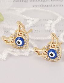 Fashion Blue Copper Gold-plated Heart Wings Oil Eye Stud Earrings