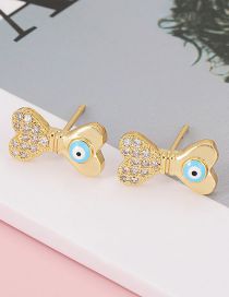 Fashion Blue Brass Diamond Bow Oil Eye Stud Earrings