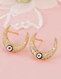 Fashion Black Copper Inlaid Zirconium Oil Eye Moon Stud Earrings
