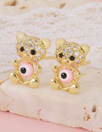 Fashion Pink Bronze Diamond Drop Oil Eye Bear Stud Earrings