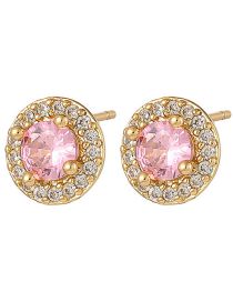 Fashion Pink Copper Diamond Round Stud Earrings