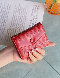 Fashion Red Pu Woven Short Wallet