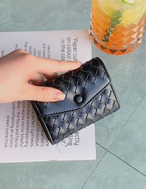 Fashion Black Pu Woven Short Wallet