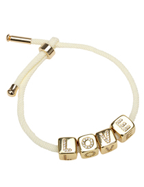 Fashion Love Braided Braided Bracelet With Zirconia Alphabet Square Cord In Copper