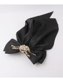 Fashion Black Fabric Diamond Longtail Bow Hair Clip