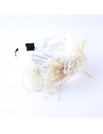 Fashion White Fabric Sequined Pearl Fringed Headband