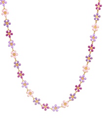 Fashion Purple Titanium Steel Drop Oil Flower Necklace