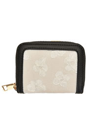 Fashion White Pu Canvas Embroidered Flower Card Holder